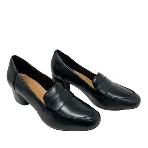 Clarks Un Cosmo Way Black Leather Loafers Womens Size 7.5M